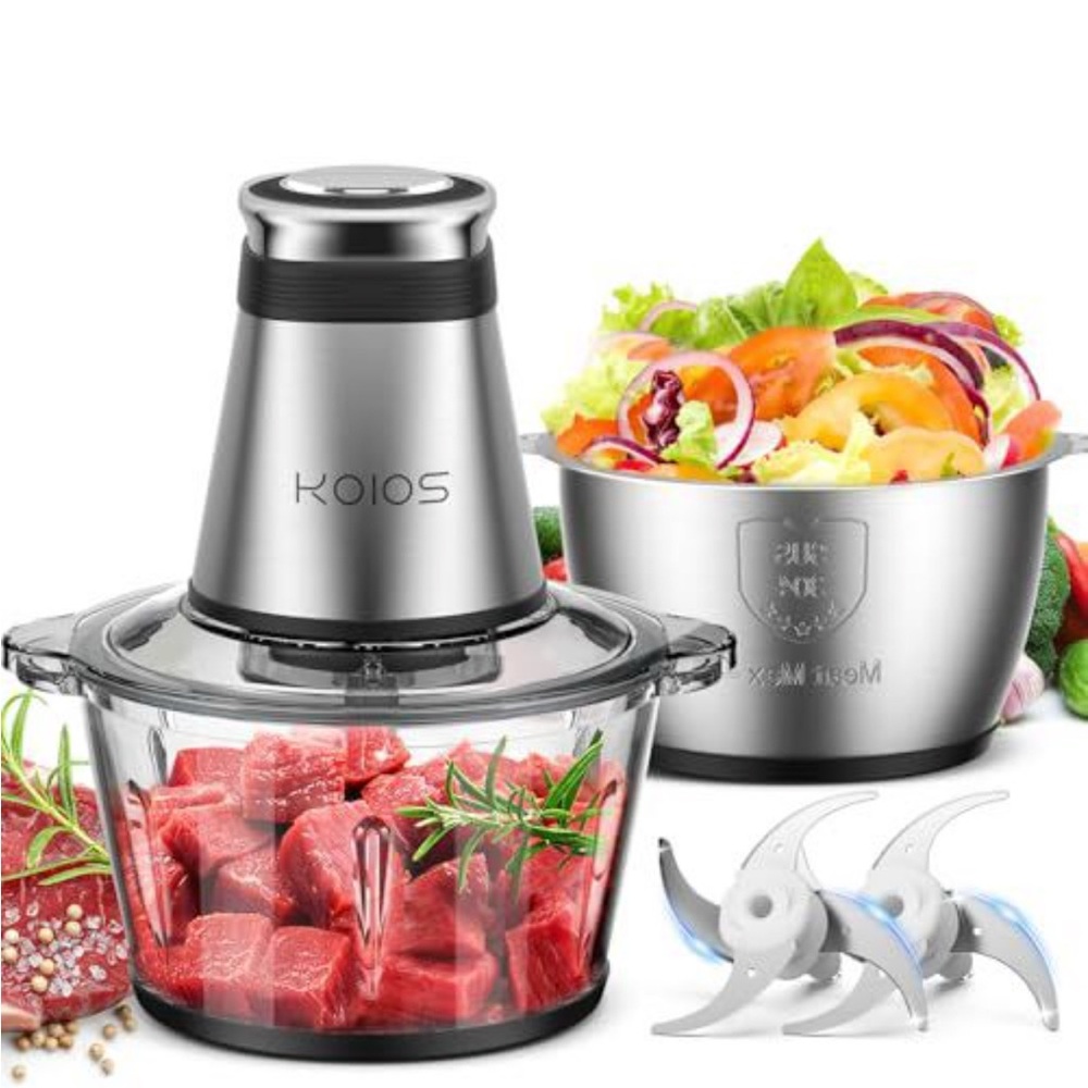 KOIO Stainless Steel Food Chopper - Silver & Clear Glass